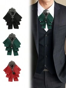 1 buc pandantiv casual bărbătesc cu pietre prețioase negre strălucitoare, broșă cu papion panglică neagră/verde închis/roșu, potrivită pentru costum, petrecere, spectacol pe scenă