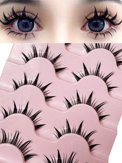 Neue 5 Paar natürliche, weiche und dicke transparente Stiel-Wimpern, Dämonenkarikaturen-Stil, ideal für große Augen und COS Make-up Wimpernstreifen, Wimpern, Künstliche Wimpern