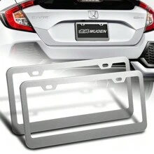 1-Pair Stainless Steel Car License Plate Frame Cover Front + Rear US Size - Silver - View 1