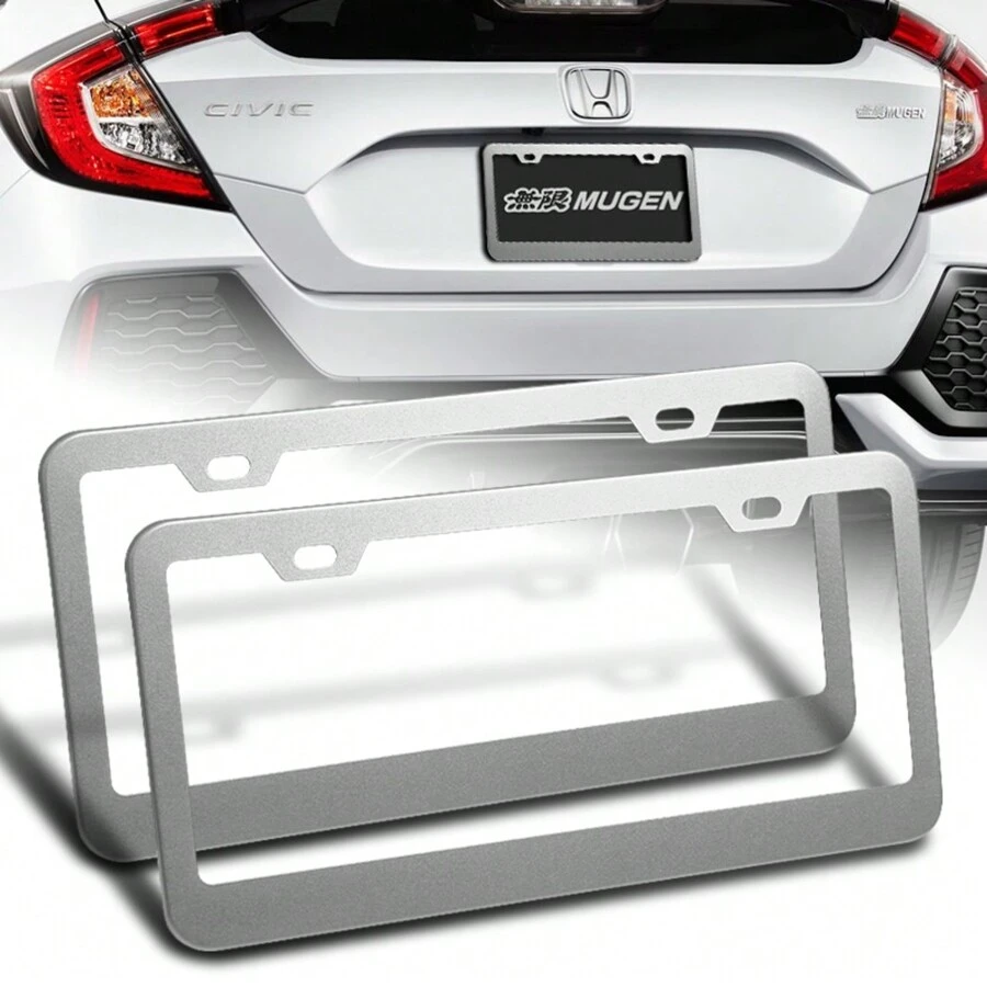1-Pair Stainless Steel Car License Plate Frame Cover Front + Rear US Size - Silver - View 1