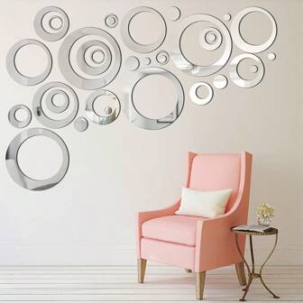 24PCS Acrylic Circle Mirror Wall Stickers,DIY Mirror Stickers Wall Art For Bedroom Bathroom Home Living Room Decor