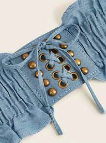1 szt. Boho Marszczony Denim Pasek w Talii, Vintage Nitowany Pas Cincher Dla Kobiet, Uniwersalny Do Sukienek, Koszuli, Płaszczy, Odpowiedni Na Imprezę, Randki