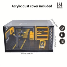 Mô hình xưởng sửa chữa ô tô sang trọng tỷ lệ 1:24 – Âm thanh tương tác & đèn LED, bãi đỗ xe bằng hợp kim, bộ sửa chữa hoàn chỉnh không có tấm Acrylic trong suốt (không có nắp đậy) – Thiết kế chân thực, chế tạo bền bỉ, hoàn hảo để trưng bày và chơi (Không bao gồm pin) - màu đen - Xem 5