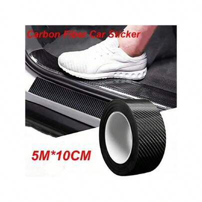 1 pieza de 5M x 10CM Pegatina de carbono para coche para protección, tira protectora para el umbral del coche y la espejo retrovisor contra arañazos, película protectora impermeable