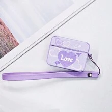 Square Painted Heart Earphone Case Compatible With Airpods 2/3/Pro/Pro2, Purple/Pink Protective Case - Multicolor - View 13