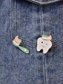 2pcs/Cartoon-Themed Jewelry Set Love Cleaning Toothbrush-Tooth Shape Alloy Enamel Badge Valentines,Mom,Mother,Mother's Day,Gift - Multicolor - View 3