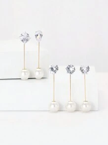 1 Set Of 5pcs Copper & Cubic Zirconia Brooch Pin Set - White - View 1