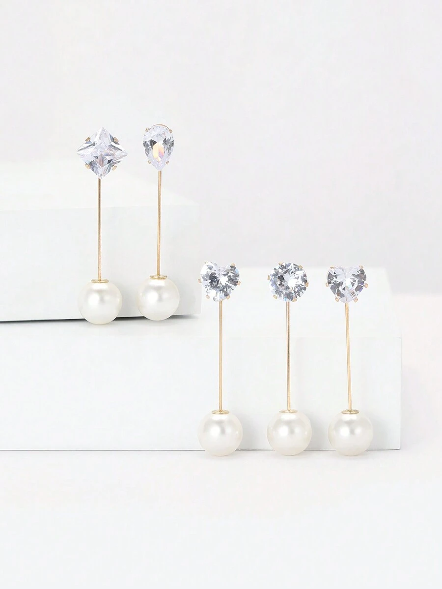 1 Set Of 5pcs Copper & Cubic Zirconia Brooch Pin Set - White - View 1