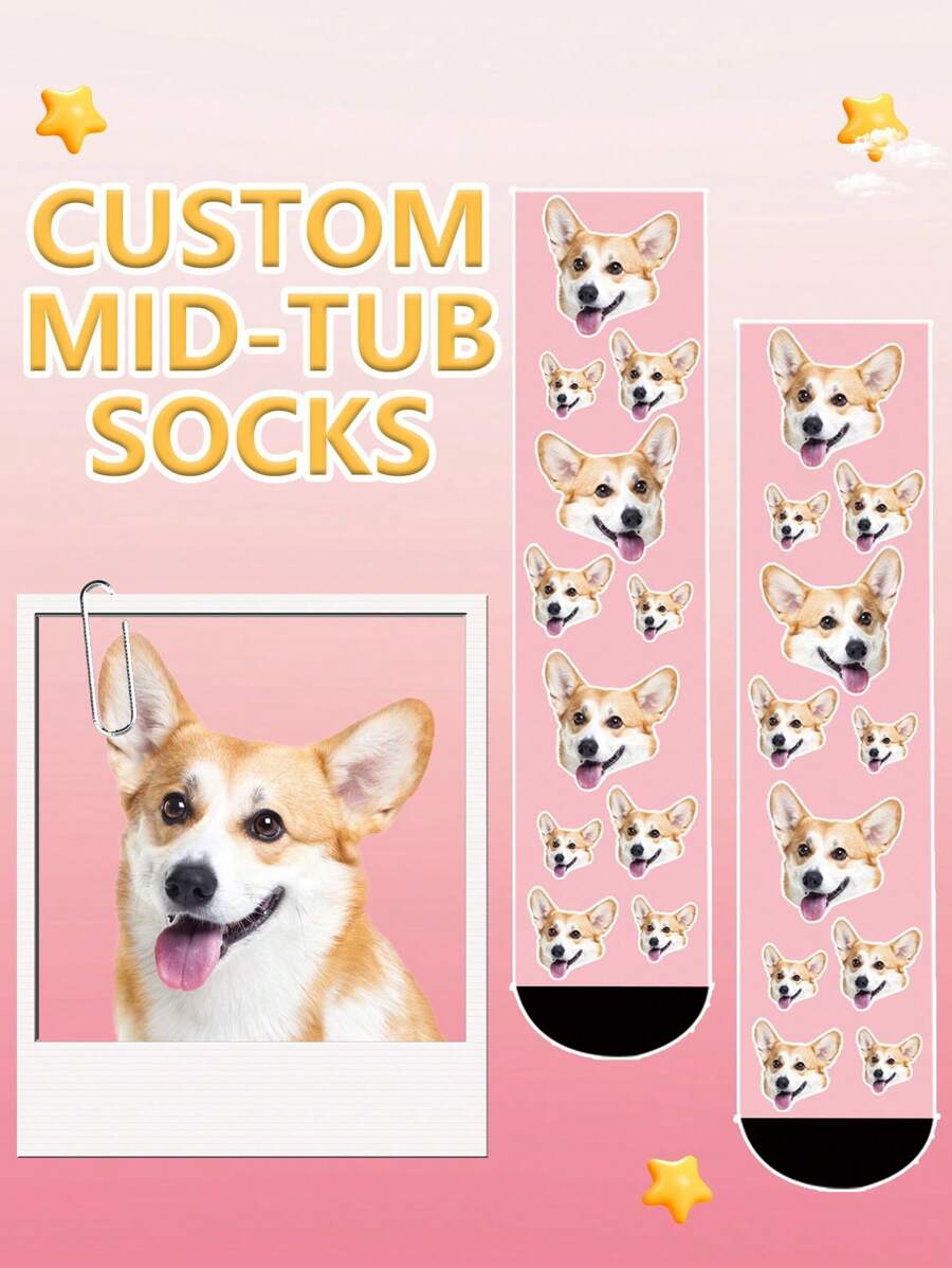 Face Socks 1 Pair Personalized Custom Face Men's Funny Mid-Calf Socks, Couple Socks With Printed Photos, Interesting Customized Picture Couple Socks, Suitable For Valentine's Day, Birthday Gifts And Other Occasions,Dawg,Colorful,Cute,Adorable,Contracted,Funny,Custom,Unique,Customized,Personalized,Ideal Gifts For Him,Ideal Gifts For Her,Boyfriend,Girlfriend,Family,Friends,Grandparents,Her - Multicolor - View 1