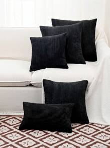 1pc Corduroy Pillowcase For Either Pillow Or Cushion, Random Color - Black - View 3