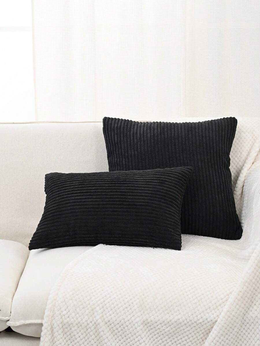 1pc Corduroy Pillowcase For Either Pillow Or Cushion, Random Color - Black - View 1