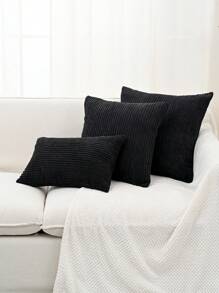 1pc Corduroy Pillowcase For Either Pillow Or Cushion, Random Color - Black - View 4