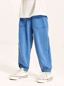 Mini Bala 男女通用儿童宝宝儿童裤子夏季凉感抗菌长裤 - 藍色 - 查看 3