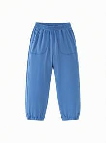 Mini Bala 男女通用儿童宝宝儿童裤子夏季凉感抗菌长裤 - 藍色 - 查看 4