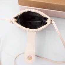 時尚編織草手機包斜挎包 - 米色 - 查看 5