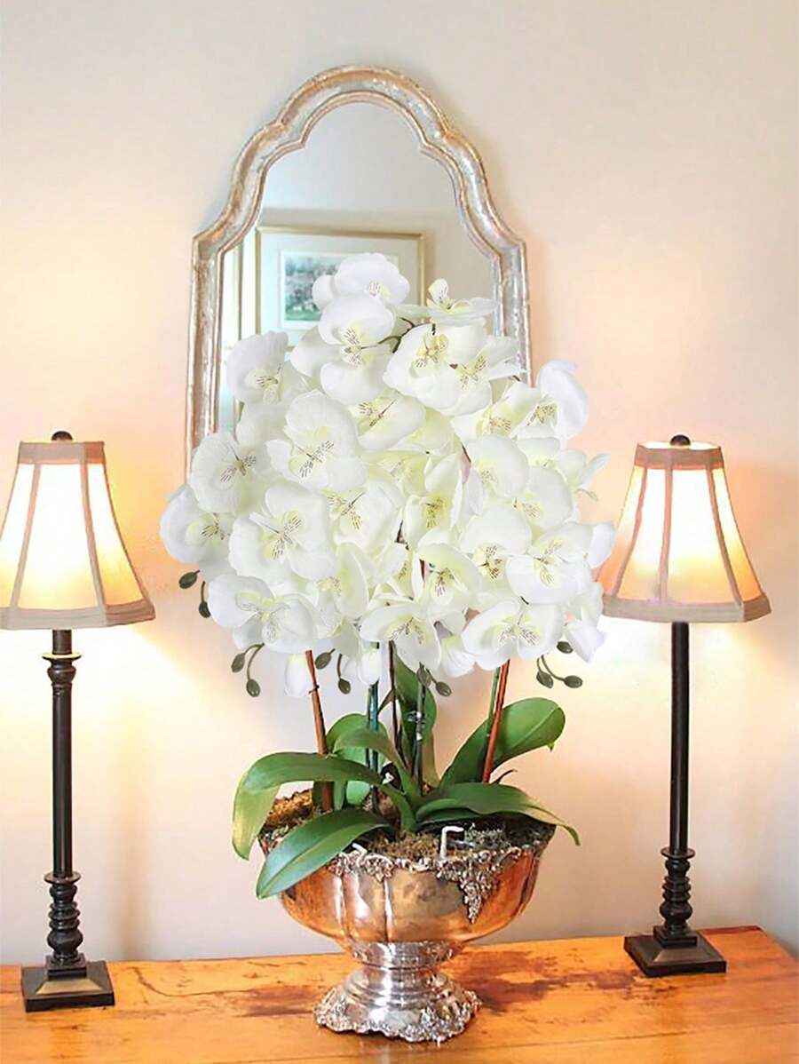 6pcs Artificial Real Touch Orchids Flowers Phalaenopsis Stems For DIY Wedding Centerpieces, Living Room, Kitchen, Hotel, Party, Home Decoration Party Birthday,Valentine'S Day,Mother'S Day ,Party,Birthday Decoratio - White - View 1