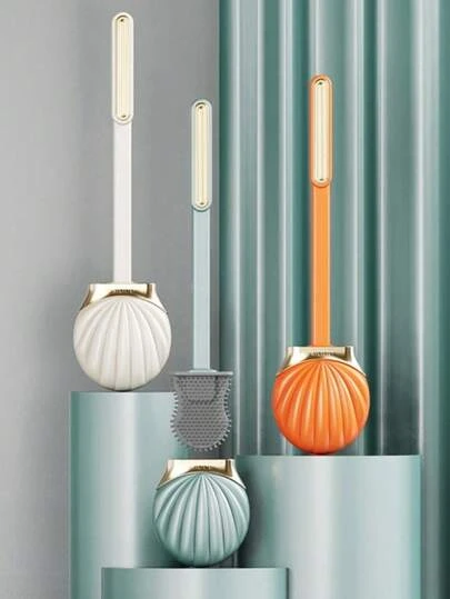 1 件贝壳形长柄马桶刷，硅胶壁挂式清洁刷，浴室马桶清洁刷，带热塑性橡胶手柄，塑料材质，轻松清洁，浴室配件