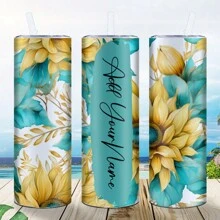 Personalized 20 Oz Narrow Tumbler With Lid And Straw Name Custom Mug With Name And Text. Print Names With Flower Patterns And Give Them Away. Customized Cups With Printed Patterns. For Weddings, For Housewarming Dining Room, Living Room, Bedroom, Office, Tea Room, Home, School Water Bottle