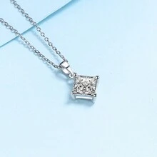 1入組GRA認證閃亮公主切割莫桑石鑽石女士項鍊珠寶，100% S925純銀時尚掛墜項鍊 - 白色 - 查看 2