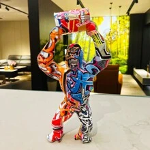 1入組塗鴉大猩猩裝飾雕像，樹脂繽紛墨水藝術動物猩猩工藝品，客廳桌面書架展示擺件。 - 彩色 - 查看 9