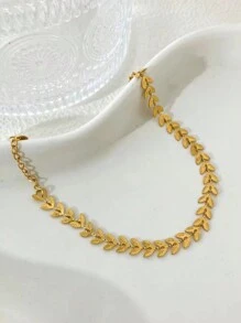 Mazuer 1pc Vintage Elegant Romantic Stainless Steel Golden Symmetry Leaf Design Bracelet, Fashion Accessory For Women, Suitable For Daily Wear, Dates, Gifts, Graduation Season, Teacher's Day, Thanksgiving, Parties, Vacations - Yellow Gold - View 8