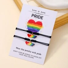 2pcs LGBT Style Rainbow Handmade Braided Friendship Bracelets For Couples And Friends