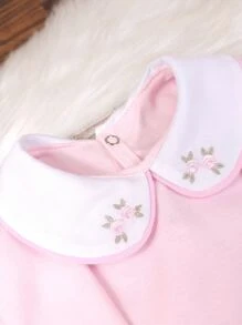 Pure & Posh Baby Body Bebe Menina Gola Bordada Rococó Manga Longa - Rosa Bebê - Visão 4