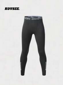 KOVSEE 女士印花瑜伽透气紧身裤，高弹力跑步健身打底裤 - 黑色 - 查看 4