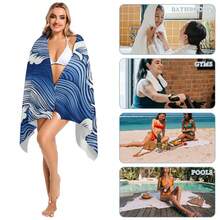 1pc Pink Floral/Blue Rose/Light Blue Waves/Dark Blue Waves Beach Towel, Bath Towel, Simple And Fashionable Design, 80cm*160cm, Thickened Version, Made Of Ultra-Fine Fiber Material, Rectangle Shape, Soft And Comfortable, Strong Water Absorption, Quick-Drying And Soft, Easy To Carry, Suitable For Sports, Yoga, Beach, Home, Gym - Multicolor - View 2