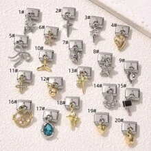 1pc Exquisite Y2K Style Italian Pendant With Gold/Silver Inlaid Cubic Zirconia, Bowknot, Teardrop, Planet, Paw, Star, Etc. - Ideal For DIY Bracelets And Gifts - Multicolor - View 7