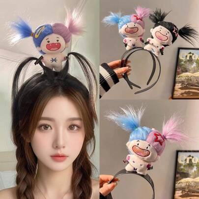 疯狂娃娃紫色发带框架搞笑卡通毛绒娃娃无牙娃娃发带女士洗脸头带狂欢节狂欢节发带发箍发箍可爱发饰