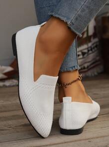 Zapatos planos de punta estrecha para mujer, de bajo corte, deportivos y casuales, de talla grande, de nueva llegada para el verano 2024, de estilo europeo y americano independiente - Blanco - Ver 4