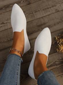Zapatos planos de punta estrecha para mujer, de bajo corte, deportivos y casuales, de talla grande, de nueva llegada para el verano 2024, de estilo europeo y americano independiente - Blanco - Ver 5