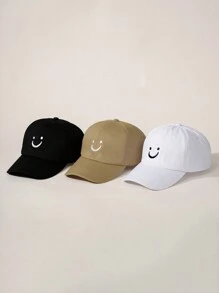 3 stuks geborduurd lachend gezicht platte rand baseball cap set voor kinderen, buiten verstelbare zonnebrandcrème casual pet geschikt voor jongens en meisjes, lente/herfst reizen strand vakantie zonnehoed