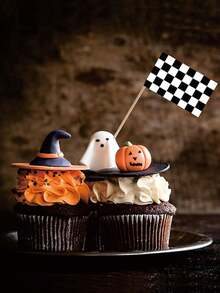 100 piezas Mini banderas a cuadros de carreras y bandera de llegada para pastelitos de papel, recogedores de cóctel de frutas para decoración de fiestas - blanco+negro - Ver 2