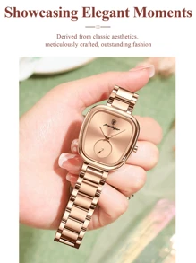 POEDAGAR 1pc Business Women's Stainless Steel Quartz Watch, Unique Fashion Oval Rose Gold Dial, 30M Waterproof, Christmas/New Year's Gift For Women - 玫瑰金 - 查看 7