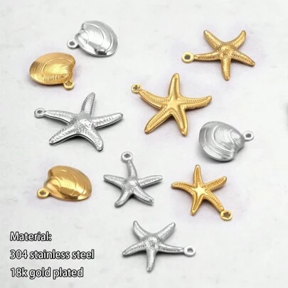 20pcs 304 Stainless Steel Starfish Shell Pendant Necklace Small Pendant DIY Jewelry Accessories Bracelet Jewelry Making Supplies Pendant Accessories