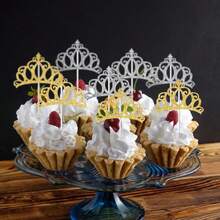 10 piezas de Toppers de pastel con corona de princesa y brillo para fiesta de cumpleaños, celebración y decoración de aniversario de pastel - Multicolor - Ver 4