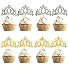 10 piezas de Toppers de pastel con corona de princesa y brillo para fiesta de cumpleaños, celebración y decoración de aniversario de pastel - Multicolor - Ver 1