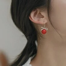 1 par de Pendientes colgantes con lazo brillante para boda Navidad Año Nuevo Festival, regalos de joyería elegante, lindo, dulce, diseño único, accesorio simple