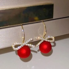 1 par de Pendientes colgantes con lazo brillante para boda Navidad Año Nuevo Festival, regalos de joyería elegante, lindo, dulce, diseño único, accesorio simple