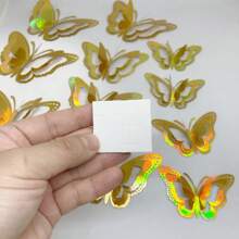 12 peças Borboletas 3d de PVC com Adesivo  para Decoração de Quarto Teto Parede enfeite de Geladeira - Dourado - Visão 2