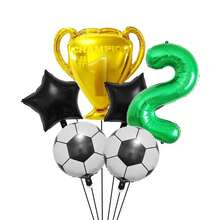 跨境新款卡通足球數字生日套裝，足球主題生日派對裝飾氣球 - 彩色 - 查看 4