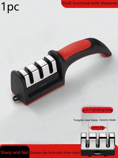1pc Multifunctional Household Knife Sharpener, Kitchen Manual Grinding Sharpening Stone, Quick 3-Stage Repairing Tool For Knives, Scissors, And Other Accessories With Tungsten Steel