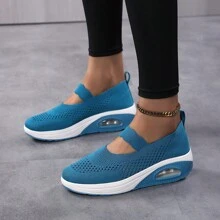 Leisure Style Breathable Women's Air Cushion Slip-On Shoes, Fashionable Solid Color PU Low-Cut Outdoor Sports Walking Shoes