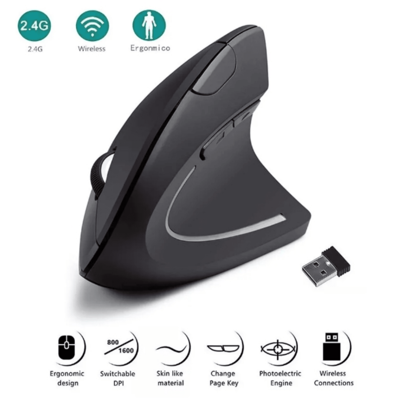 Ergonomic 2.4GHz Wireless Optical Vertical Mouse, 3 Adjustable DPI (800/1200/1600), 6 Buttons, Compatible With Laptops, Desktops, Office Use