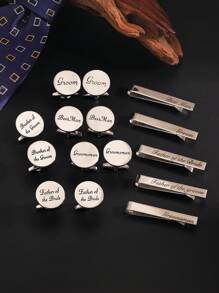 一套伴郎/新郎/男傧相袖扣和领带夹套装，适合男士婚礼穿着 - 銀色 - 查看 1