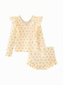 Mini Bala Girls Swimsuit High Elastic Lotus Edge Separate Swimsuit Set UPF50+ - Yellow - View 5