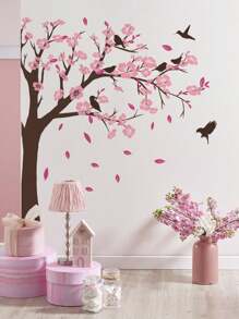 2 件 PVC 墙贴，现代树和鸟图案墙贴，适用于家庭，贴纸，墙贴花，乙烯基贴花，用于家庭装饰，春季装饰品让您的家焕然一新，拉玛装饰贴纸礼物生日毕业