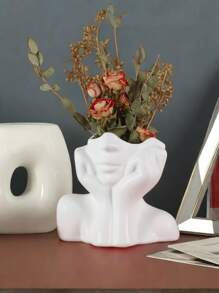 1 Pieza Florero De Resina Con Diseño De Cara Humana, Decoración De Hogar Minimalista Estilo Nórdico, Accesorio Para Arreglos Florales